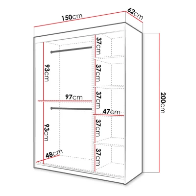 Šatníková skriňa 150 cm s posuvnými dverami ORIOT - biela / čierna