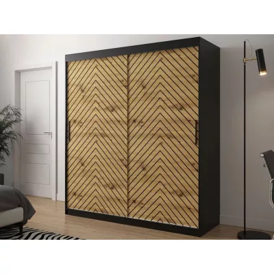 Šatníková skriňa 180 cm s posuvnými dverami ORIOT - čierna / dub artisan