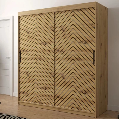 Šatníková skriňa 180 cm s posuvnými dverami a šuplíkmi ORIOT - dub artisan / čierna