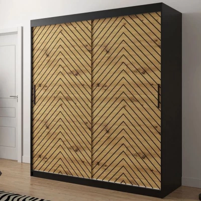 Šatníková skriňa 180 cm s posuvnými dverami a šuplíkmi ORIOT - čierna / dub artisan