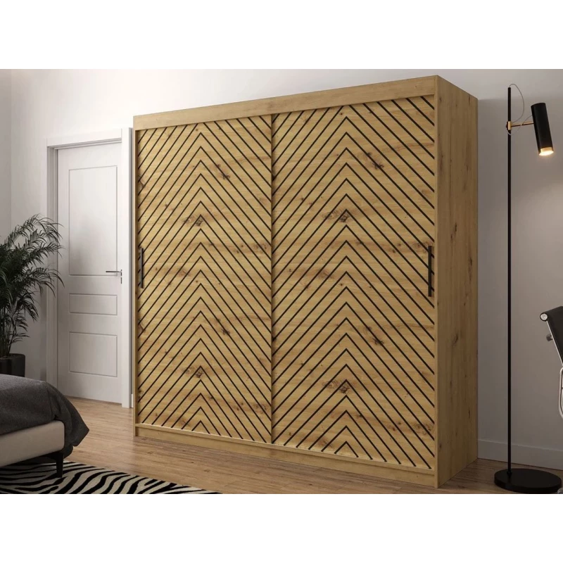 Vysoká šatníková skriňa 200 cm s posuvnými dverami ORIOT - dub artisan / čierna
