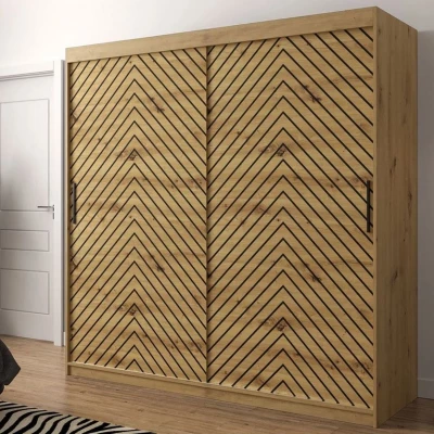 Vysoká šatníková skriňa 200 cm s posuvnými dverami a šuplíkmi ORIOT - dub artisan / čierna