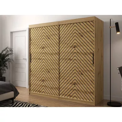 Vysoká šatníková skriňa 200 cm s posuvnými dverami a šuplíkmi ORIOT - dub artisan / čierna