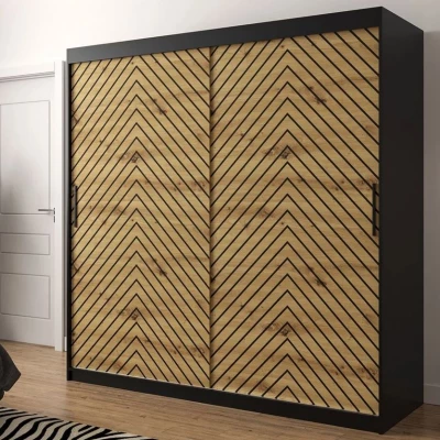 Vysoká šatníková skriňa 200 cm s posuvnými dverami a šuplíkmi ORIOT - čierna / dub artisan