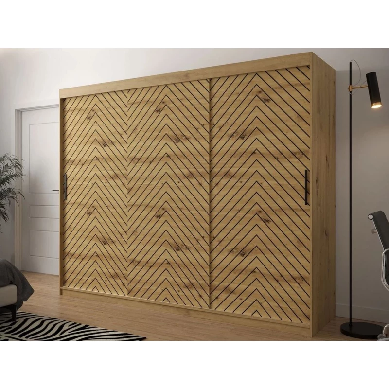 Veľká šatníková skriňa 250 cm s posuvnými dverami ORIOT - dub artisan / čierna