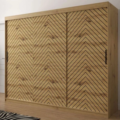 Veľká šatníková skriňa 250 cm so šuplíkmi ORIOT - dub artisan / čierna