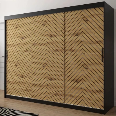 Veľká šatníková skriňa 250 cm so šuplíkmi ORIOT - čierna / dub artisan