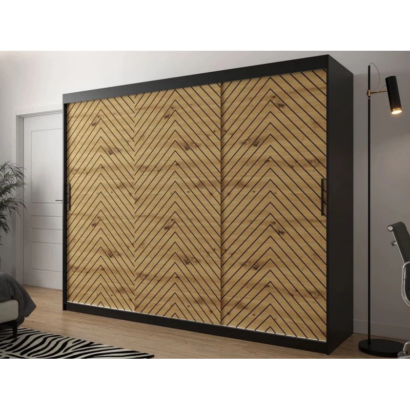 Veľká šatníková skriňa 250 cm so šuplíkmi ORIOT - čierna / dub artisan