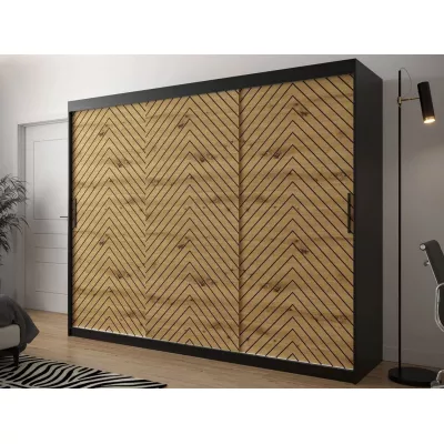 Veľká šatníková skriňa 250 cm so šuplíkmi ORIOT - čierna / dub artisan