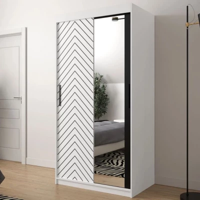 Úzka zrkadlová šatníková skriňa 100 cm ORIOT - biela / čierna