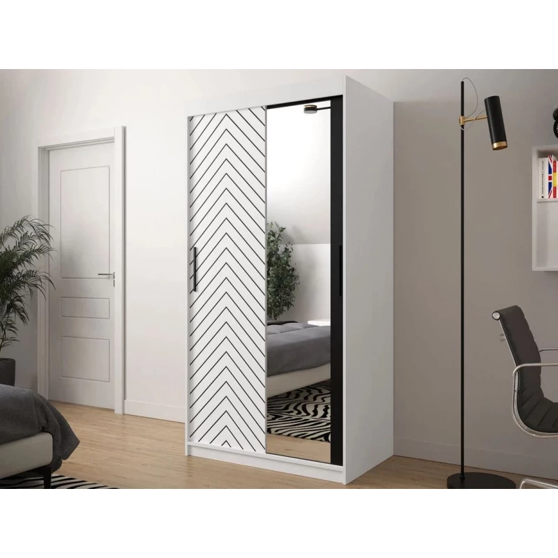 Úzka zrkadlová šatníková skriňa 100 cm ORIOT - biela / čierna