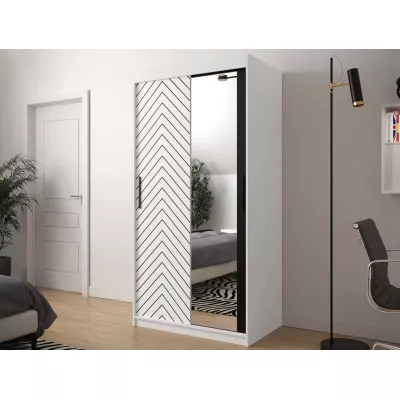 Úzka zrkadlová šatníková skriňa 100 cm ORIOT - biela / čierna