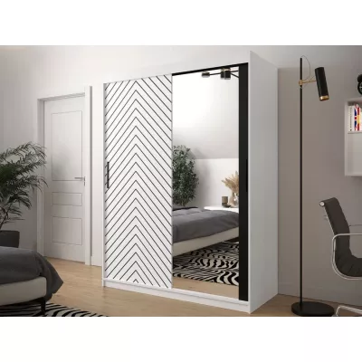Šatníková skriňa 150 cm so zrkadlom ORIOT - biela / čierna