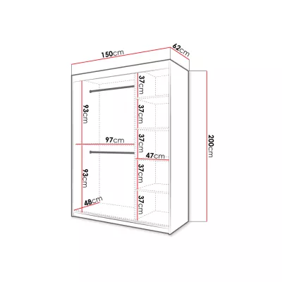 Šatníková skriňa 150 cm so zrkadlom ORIOT - biela / čierna