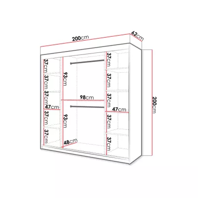 Vysoká šatníková skriňa 200 cm so zrkadlom ORIOT - dub artisan / čierna
