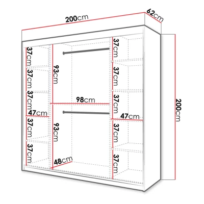Vysoká šatníková skriňa 200 cm so zrkadlom ORIOT - biela / čierna