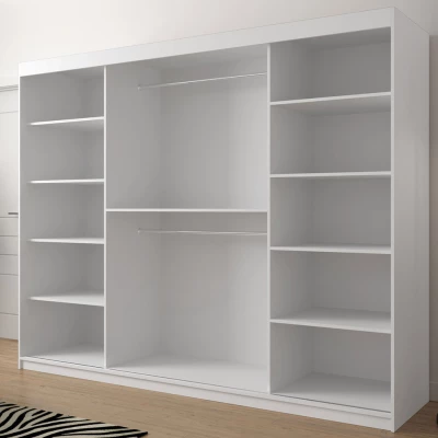 Veľká šatníková skriňa 250 cm so zrkadlom ORIOT - biela / čierna
