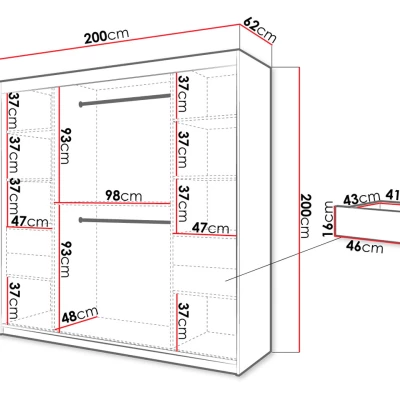 Vysoká šatníková skriňa 200 cm so zrkadlom a šuplíkmi ORIOT - biela / čierna