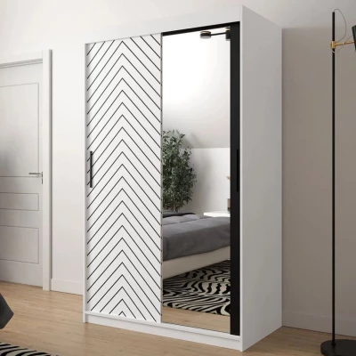 Zrkadlová šatníková skriňa 120 cm so šuplíkmi ORIOT - biela / čierna