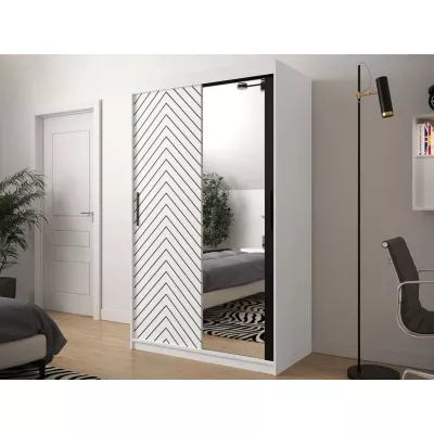 Zrkadlová šatníková skriňa 120 cm so šuplíkmi ORIOT - biela / čierna