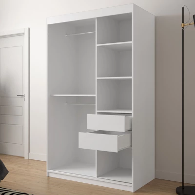 Zrkadlová šatníková skriňa 120 cm so šuplíkmi ORIOT - dub artisan / čierna