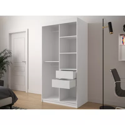 Zrkadlová šatníková skriňa 100 cm so šuplíkmi ORIOT - biela / čierna