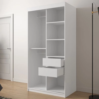 Zrkadlová šatníková skriňa 100 cm so šuplíkmi ORIOT - dub artisan / čierna