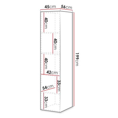 Úzka šatníková skriňa 45 cm CRATO - biela