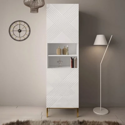 Moderný regál do obývacej izby HUNE - biely / lesklý biely