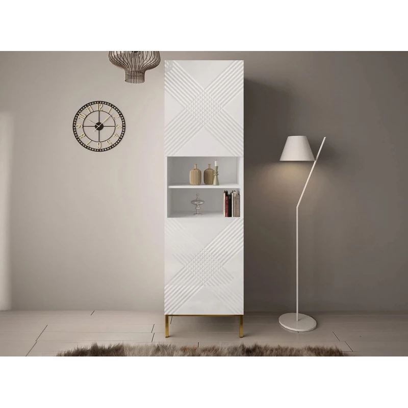 Moderný regál do obývacej izby HUNE - biely / lesklý biely
