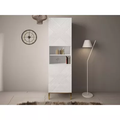Moderný regál do obývacej izby HUNE - biely / lesklý biely