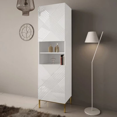 Moderný regál do obývacej izby HUNE - biely / lesklý biely