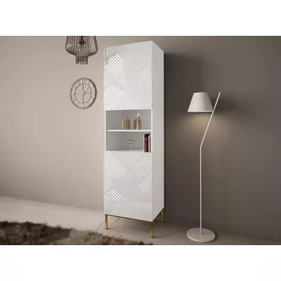 Moderný regál do obývacej izby HUNE - biely / lesklý biely