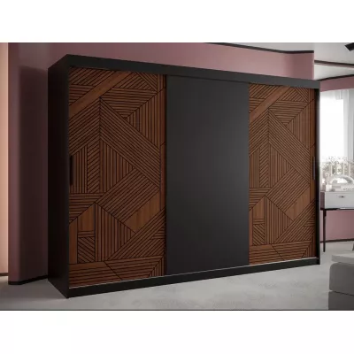 Veľká šatníková skriňa 250 cm so šuplíkmi DERO - tmavý orech / čierna