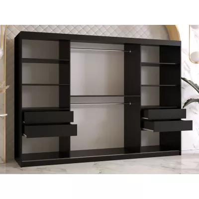 Veľká šatníková skriňa 250 cm so šuplíkmi DERO - tmavý orech / čierna