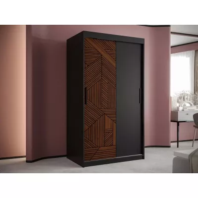 Úzka šatníková skriňa 100 cm so šuplíkmi DERO - tmavý orech / čierna
