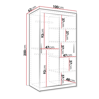Zrkadlová šatníková skriňa 100 cm so šuplíkmi DERO - tmavý orech / čierna