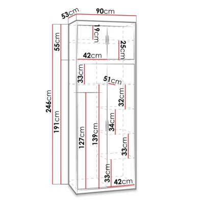 Úzka šatníková skriňa 90 cm s nadstavbou ARCATA - dub sonoma