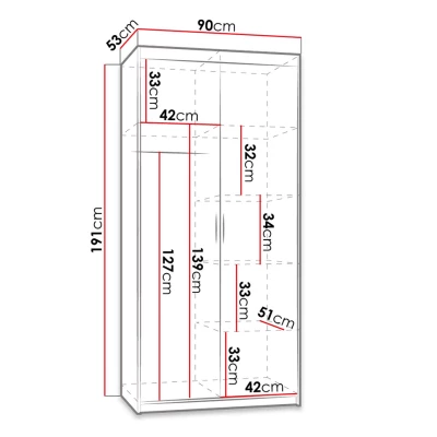 Úzka šatníková skriňa 90 cm ARCATA - dub lefkas