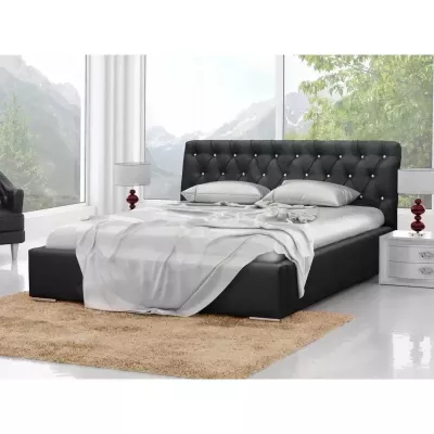 Čalúnená manželská posteľ 180x200 ESCALON - čierna ekokoža