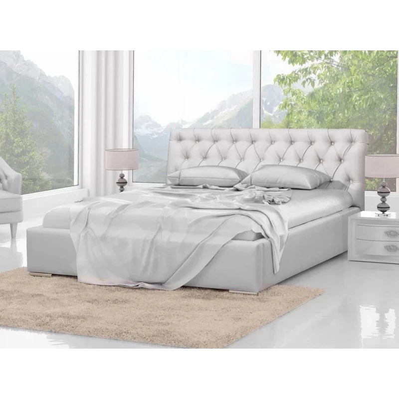 Čalúnená manželská posteľ 180x200 ESCALON - biela ekokoža