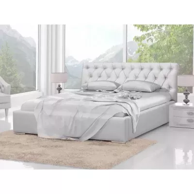 Čalúnená manželská posteľ 160x200 ESCALON - biela ekokoža