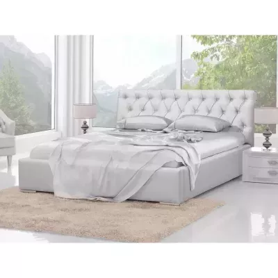 Čalúnená manželská posteľ 140x200 ESCALON - biela ekokoža
