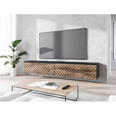 TV stolík s LED osvetlením 180 cm WILLA D - dub wotan / čierny grafit