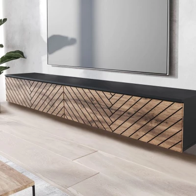 TV stolík s LED osvetlením 180 cm WILLA D - dub wotan / čierny grafit