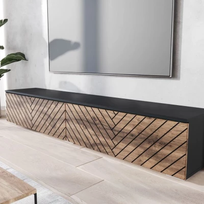 TV stolík s LED osvetlením 180 cm WILLA D - dub wotan / čierny grafit