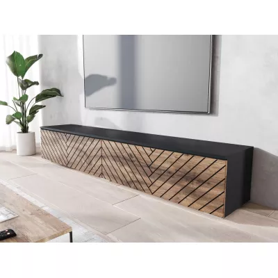 TV stolík s LED osvetlením 180 cm WILLA D - dub wotan / čierny grafit