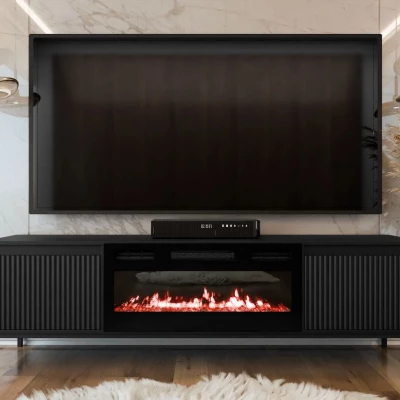 TV stolík s elektrickým krbom REMY - čierny