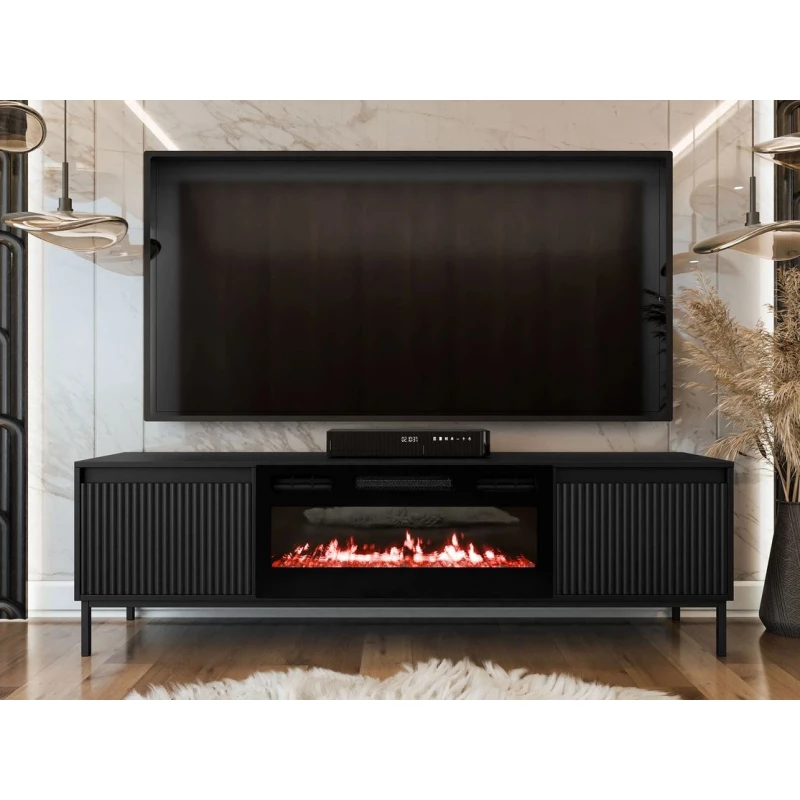 TV stolík s elektrickým krbom REMY - čierny