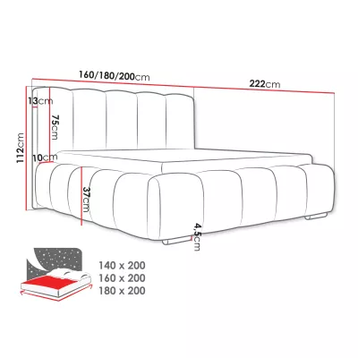 Čalúnená manželská posteľ 140x200 MIDKIFF - čierna